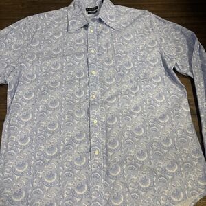 Ralph Lauren Black Label‎ Men's XL Button Front Blue White Paisley Long Sleeve